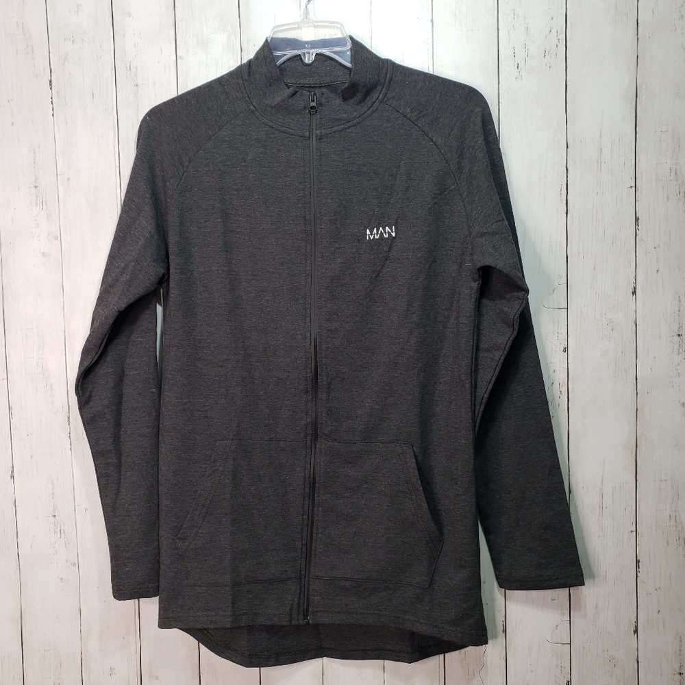 New! Boohoo Mens Charcoal Gray Full Zip Skinny Fit